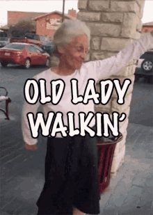 old lady walking floss like a boss retired off work like leaving work like
