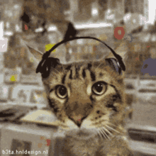 cat listening to music jamming bopping