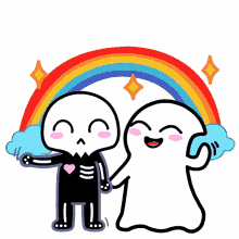 rainbow ghost skeleton couple lovers