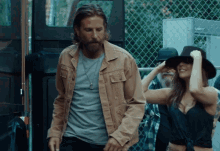 sweet couple lovers cowboy hug