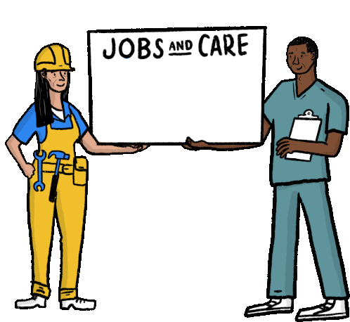 Jobs And Care Real Recovery Now Sticker - Jobs And Care Real Recovery Now Construction Jobs Stickers