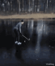 viralhog golf fail golf thin ice swing