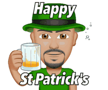 happy st patricks green shirt green hat cheers drinking