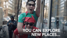 Explore New Places Pointing GIF - Explore New Places Pointing Piggy Back Ride GIFs