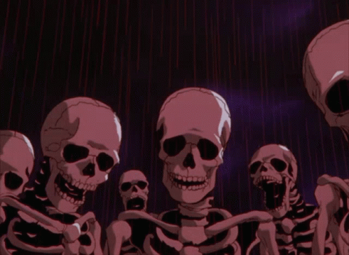 A cartoonish animated gif of skeletons