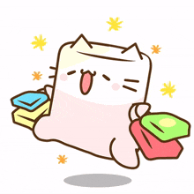 marshmallow cat pink and white shopping happy