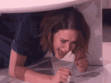 Sarah Paulson Screaming Crying Under The Table GIF - Sarah Paulson Screaming Crying Under The Table GIFs