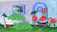 Cleaning Money Squidward GIF - Cleaning Money Squidward Mr Krabs GIFs
