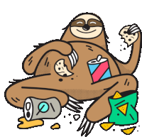 Sloth With Food Wrappers Sticker - Lethargic Bliss Full Happy Stickers