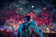 Couple Watching Fireworks Explosions In The Sky GIF - Couple Watching Fireworks Explosions In The Sky Edc GIFs