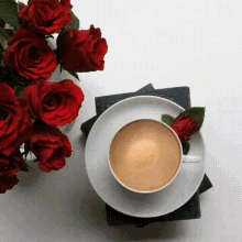 Good Morning Red Roses GIF - Good Morning Red Roses Cup Of Coffee GIFs
