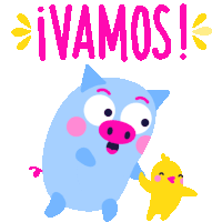 Chick Says Let'S Go To Piggy Bank In Spanish Sticker - Amorcito And Bebé Ivamos Smiling Stickers
