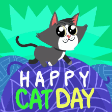Happy Cat Day Kitty GIF - Happy Cat Day Kitty Yarn GIFs