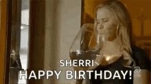 wine drinking girl happy birthday sherri