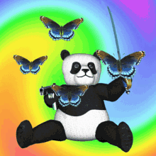 Panda And Butterflies Cute Aggression GIF - Panda And Butterflies Cute Aggression Get Out Of My Space GIFs