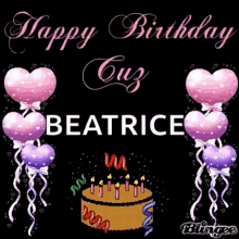 happy birthday birthday cake balloons greetings beatrice