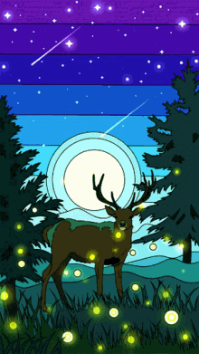 deer shooting star moon night stars