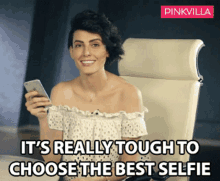 Its Really Tough To Choose The Best Selfie Madana Karimi GIF - Its Really Tough To Choose The Best Selfie Madana Karimi Pinkvilla GIFs