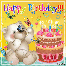 Happy Birthday Bear GIF - Happy Birthday Bear Butterfly GIFs