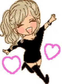 kawaii happy hearts black dress sticker