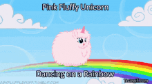 pink fluffy unicorn dancing on a rainbow fluffle mlp my little pony