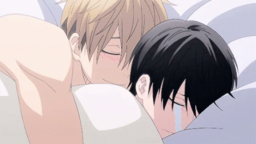 gay anime couple hugging