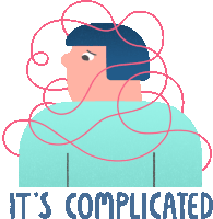 Friend In Tangles Says It'S Complicated In English Sticker - Real Feels Its Complicated Confused Stickers