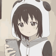 panda girl anime phone bored