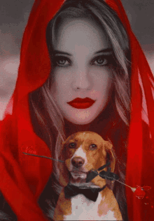 red hood red lips dog rose