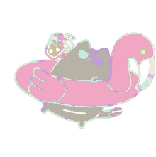 Pusheen Flamingo GIF - Pusheen Flamingo Float GIFs