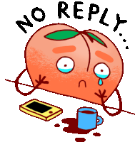 Peach Staring At Phone On Table With Caption No Reply Sticker - Peachieand Eggie Google No Reply Stickers