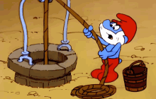 papa smurf well water bucket pulling rope the smurfs