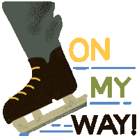 Bird Ice Skating Says "On My Way" In English Sticker - Le Loon Leg Skates Stickers