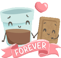 Chai And Biscuit Hold Hands, With A Ribbon That Reads 'Forever' Sticker - Chai And Biscuit Chocolate Biscuit Choco Drink Stickers