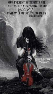 God Bless Woman With Violin GIF - God Bless Woman With Violin Raining GIFs