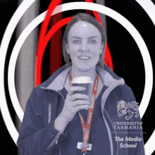 lucy with a coffee utas coffee