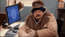 Ron Swanson Wrapped Up GIF - Wrapped Up Cold Freezing GIFs