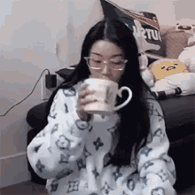Taking A Sip Emily Ghoul GIF - Taking A Sip Emily Ghoul Emily Mei GIFs
