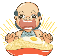 Excited Uncle Enjoys Noodles Sticker - Sinetron Showdown Breakfast Noodles Stickers