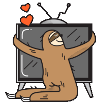 Sloth Hugging Tv With Hearts Sticker - Lethargic Bliss Love Tv Sloth Stickers
