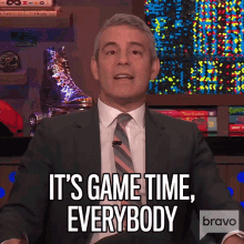 Its Game Time Everybody Andy Cohen GIF - Its Game Time Everybody Andy Cohen Watch What Happens Live GIFs