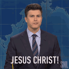 Jesus Christ Colin Jost GIF - Jesus Christ Colin Jost Saturday Night Live GIFs